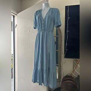 Zara Blue Ruffled Tiered Maxi Sundress